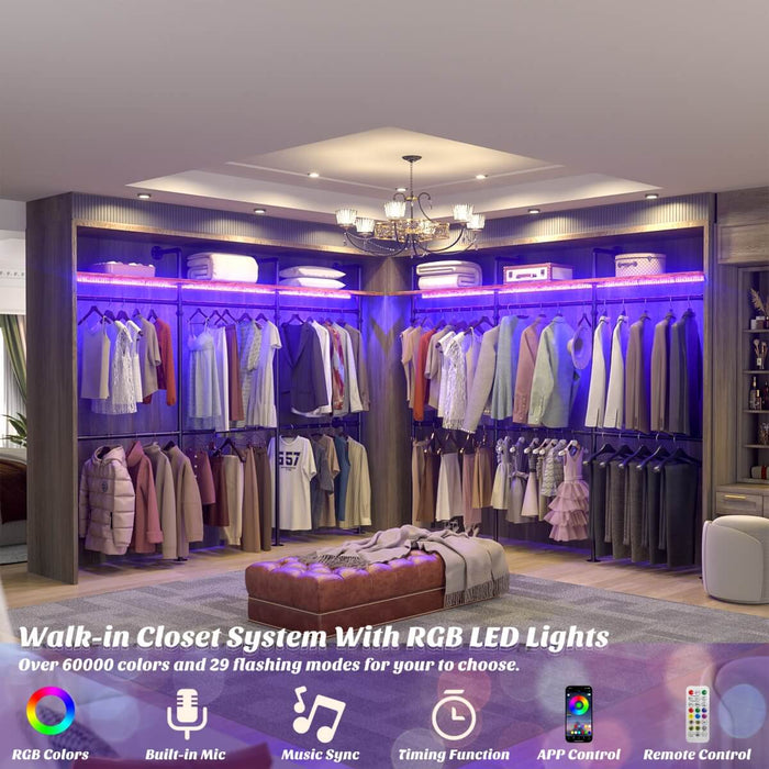 Industrial Pipe Clothing Rack, Reversible L Shaped Clothing Rack for Bedroom, 114.8''W x 82.2''H