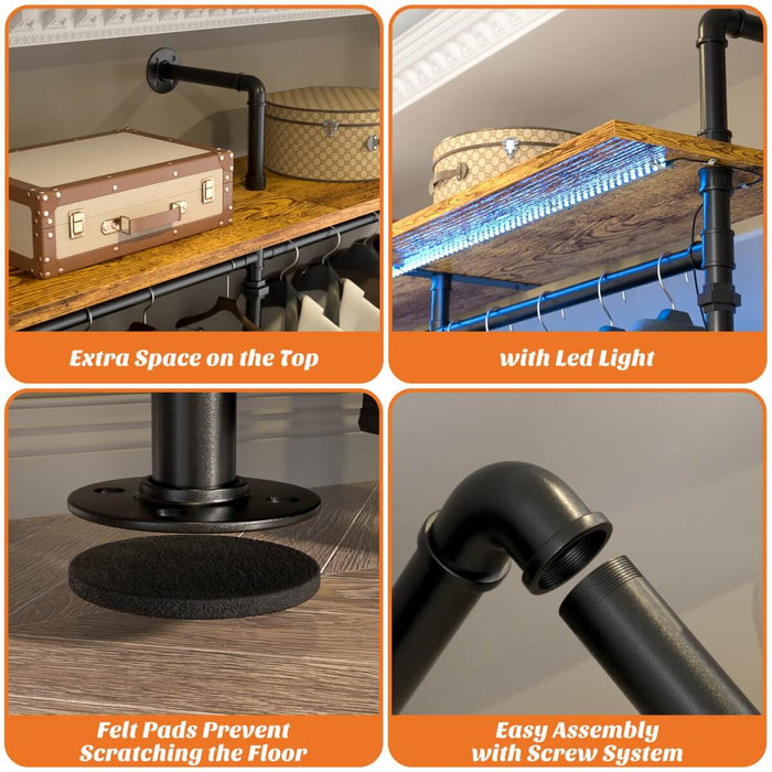 Industrial Pipe Clothing Rack, Reversible L Shaped Clothing Rack for Bedroom, 114.8''W x 82.2''H