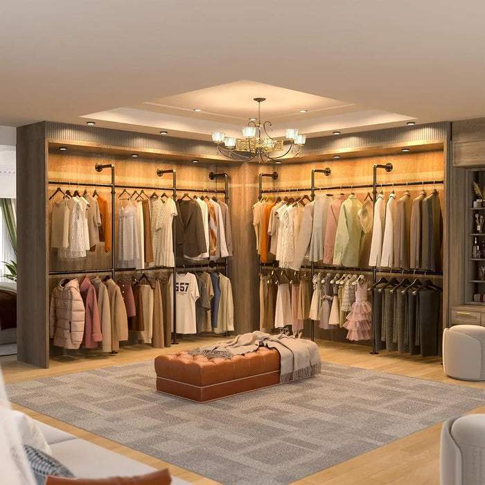 3.5 - 13 FT Wall Mounted Industrial Metal Pipe Clothing Rack, Reversible