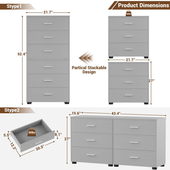 Wooden 3 Drawer Dresser, 2 Pack