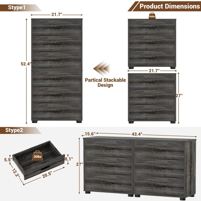 Wooden 3 Drawer Dresser, 2 Pack