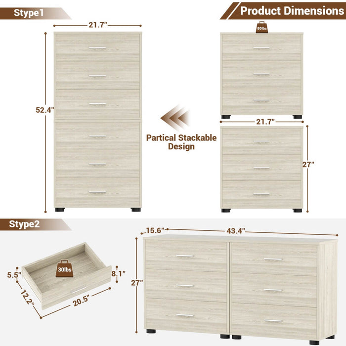 Wooden 3 Drawer Dresser, 2 Pack