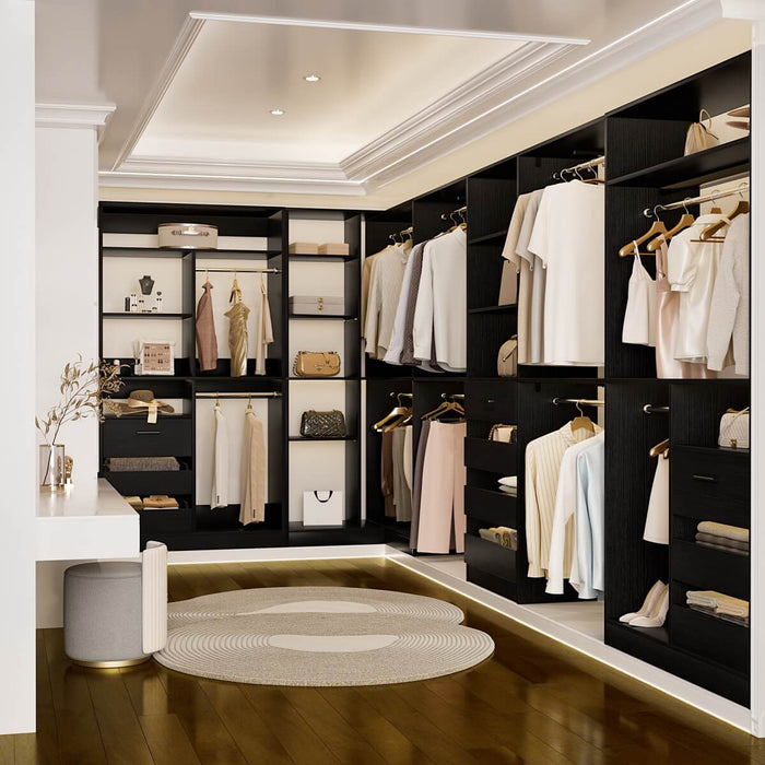 Walk-In Closet Organizer System with Corner, 4 Sets, 72-204 Inch Adjustable