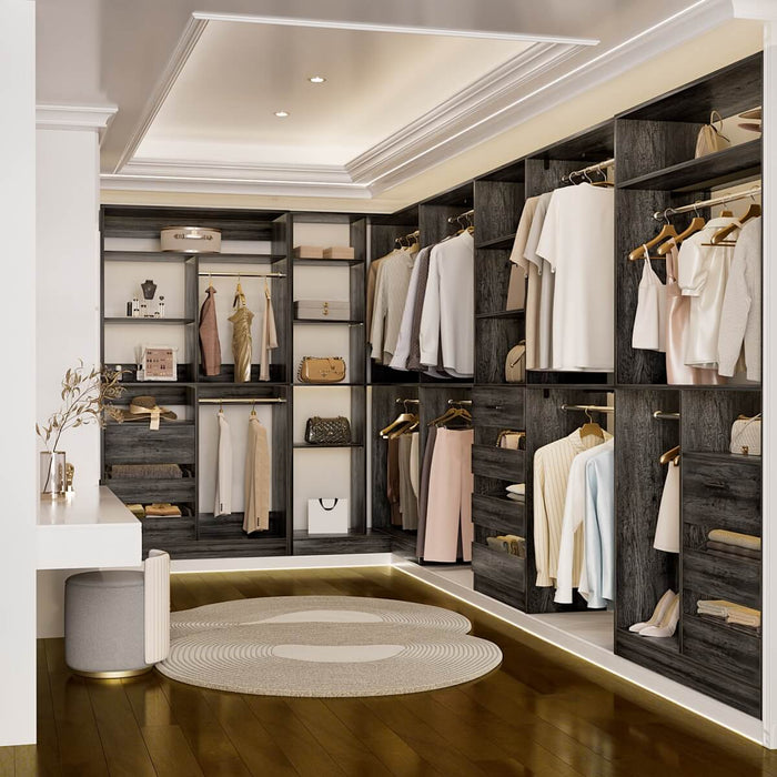 Walk-In Closet Organizer System with Corner, 4 Sets, 72-204 Inch Adjustable