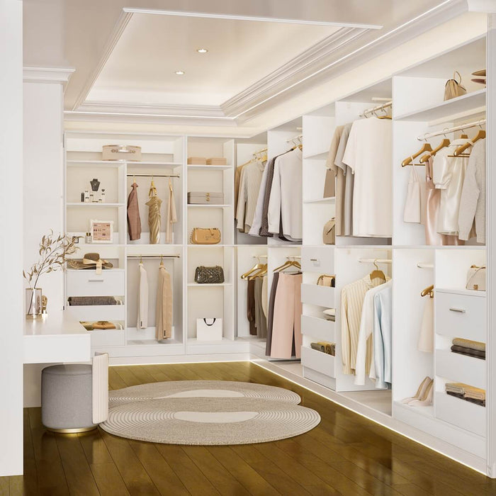 Walk-In Closet Organizer System with Corner, 4 Sets, 72-204 Inch Adjustable