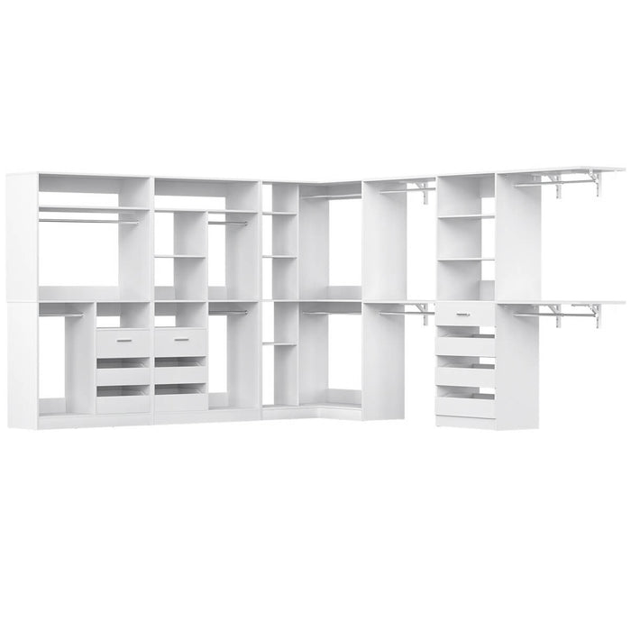 Walk-In Closet Organizer System with Corner, 4 Sets, 72-204 Inch Adjustable