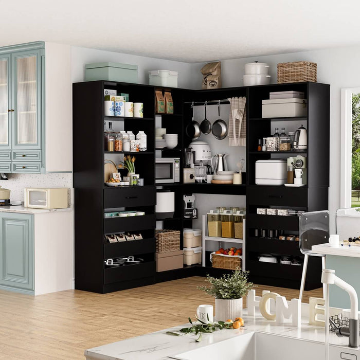 95'' - 132'' Closet System with Drawers, Shelves & Corner Closet, Set of 3