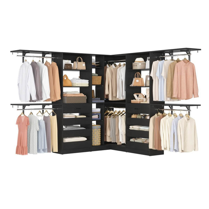 95'' - 132'' Closet System with Drawers, Shelves & Corner Closet, Set of 3