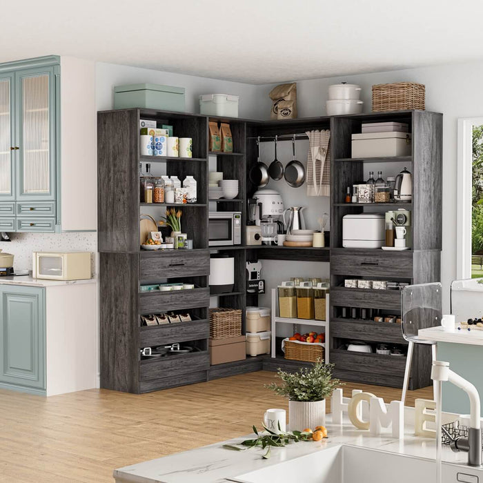 95'' - 132'' Closet System with Drawers, Shelves & Corner Closet, Set of 3