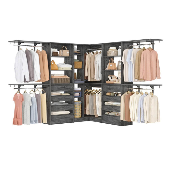 95'' - 132'' Closet System with Drawers, Shelves & Corner Closet, Set of 3