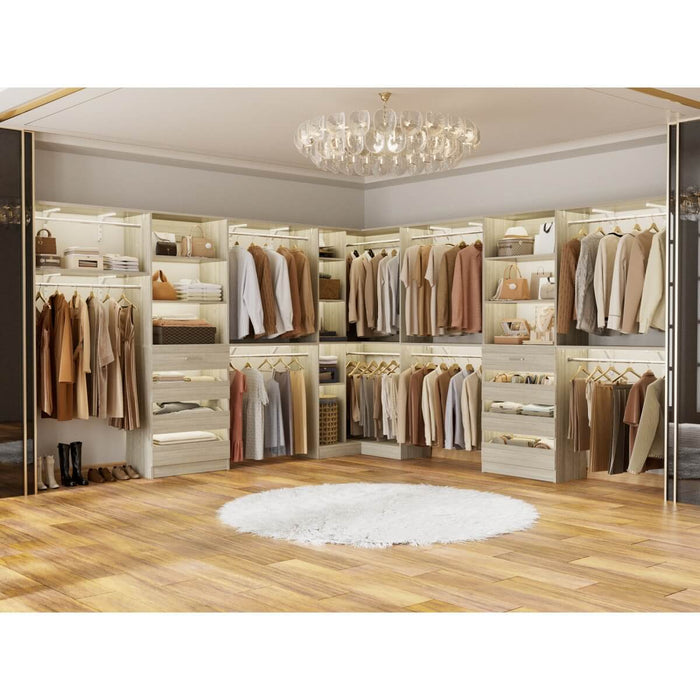 95'' - 132'' Closet System with Drawers, Shelves & Corner Closet, Set of 3