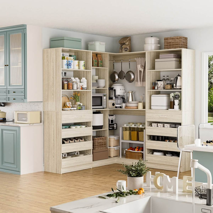 95'' - 132'' Closet System with Drawers, Shelves & Corner Closet, Set of 3