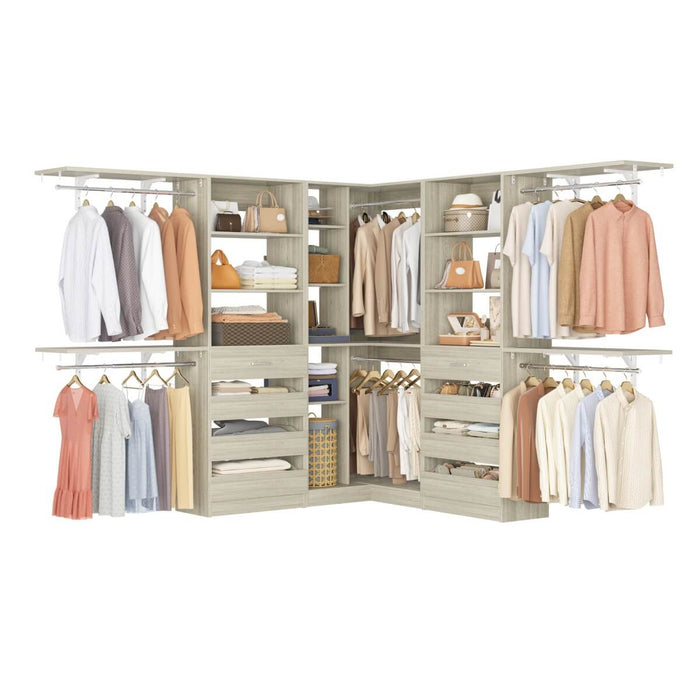 95'' - 132'' Closet System with Drawers, Shelves & Corner Closet, Set of 3