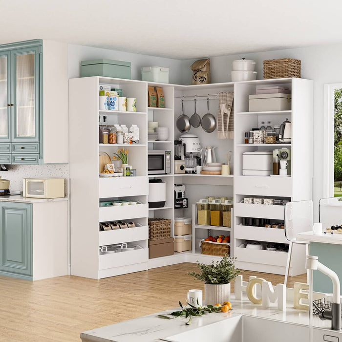 95'' - 132'' Closet System with Drawers, Shelves & Corner Closet, Set of 3