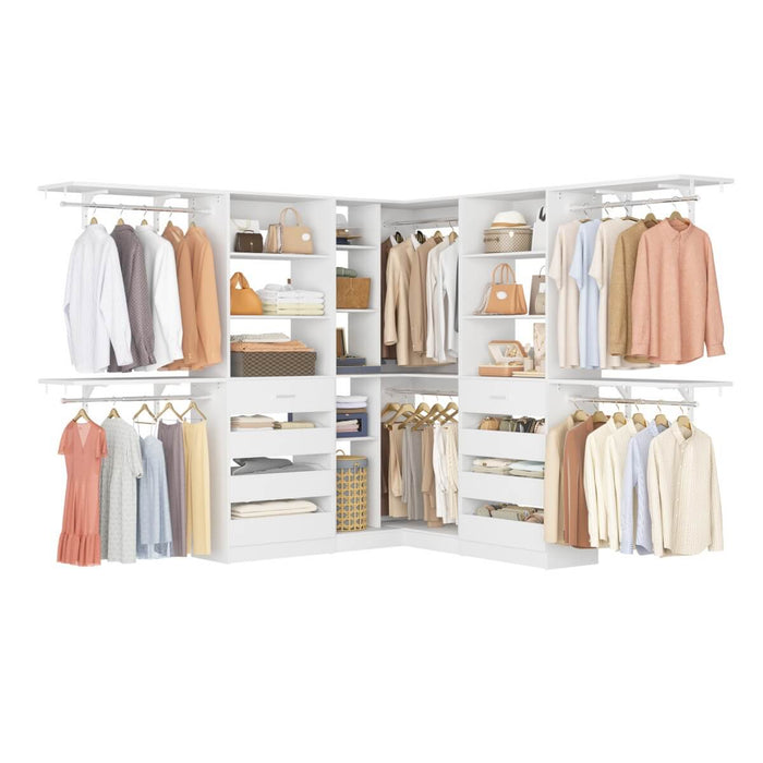 95'' - 132'' Closet System with Drawers, Shelves & Corner Closet, Set of 3