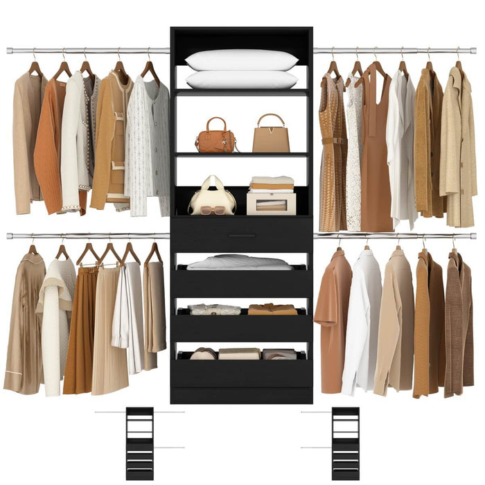 8FT White Walk in Closet System with 4 Wooden Drawers & 4 Hanging Rods