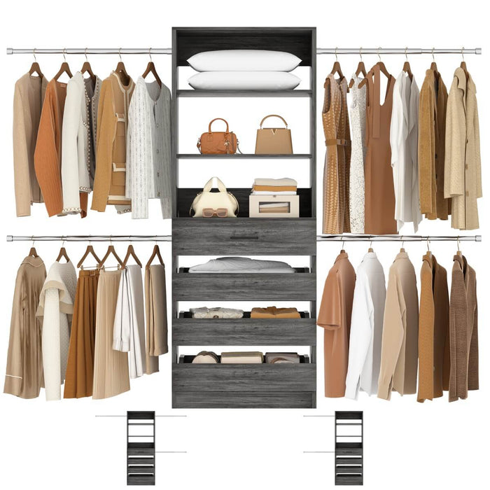 8FT White Walk in Closet System with 4 Wooden Drawers & 4 Hanging Rods