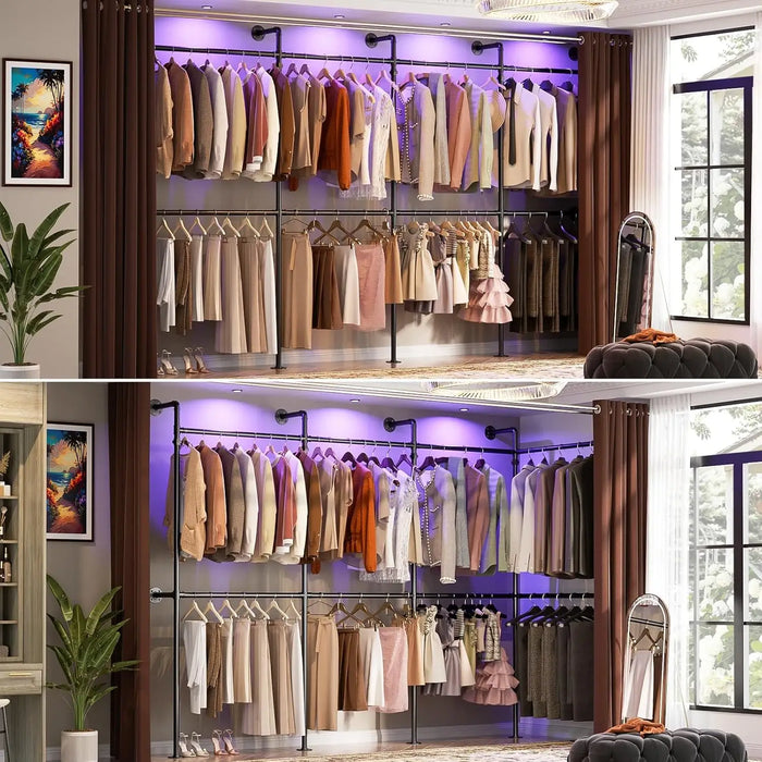 3.5 - 13 FT Wall Mounted Industrial Metal Pipe Clothing Rack, Reversible