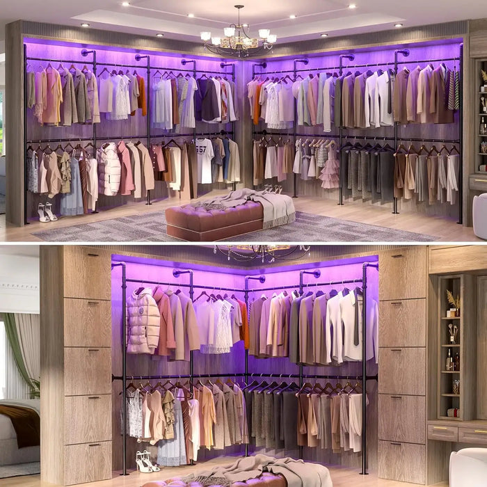 3.5 - 13 FT Wall Mounted Industrial Metal Pipe Clothing Rack, Reversible