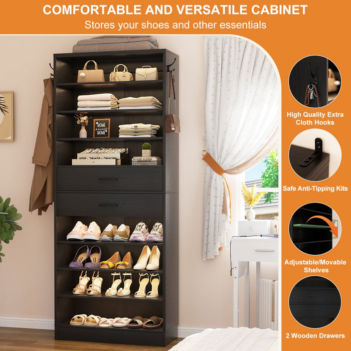 8-Tier Tall Shoe Rack with 2 Drawers