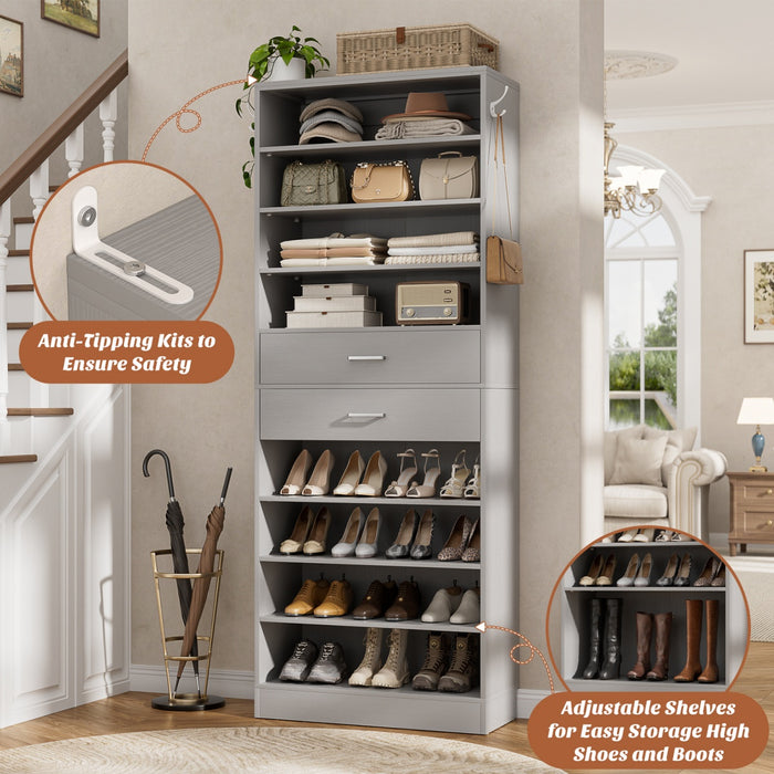 8-Tier Tall Shoe Rack with 2 Drawers