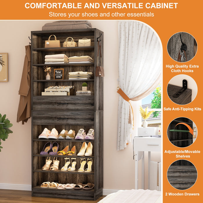 8-Tier Tall Shoe Rack with 2 Drawers