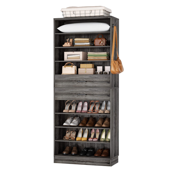 8-Tier Tall Shoe Rack with 2 Drawers