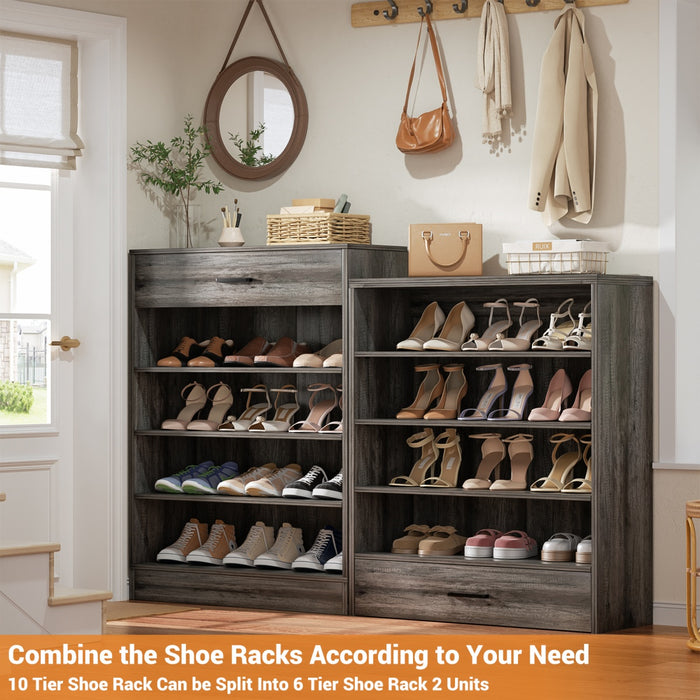 8-Tier Tall Shoe Rack with 2 Drawers