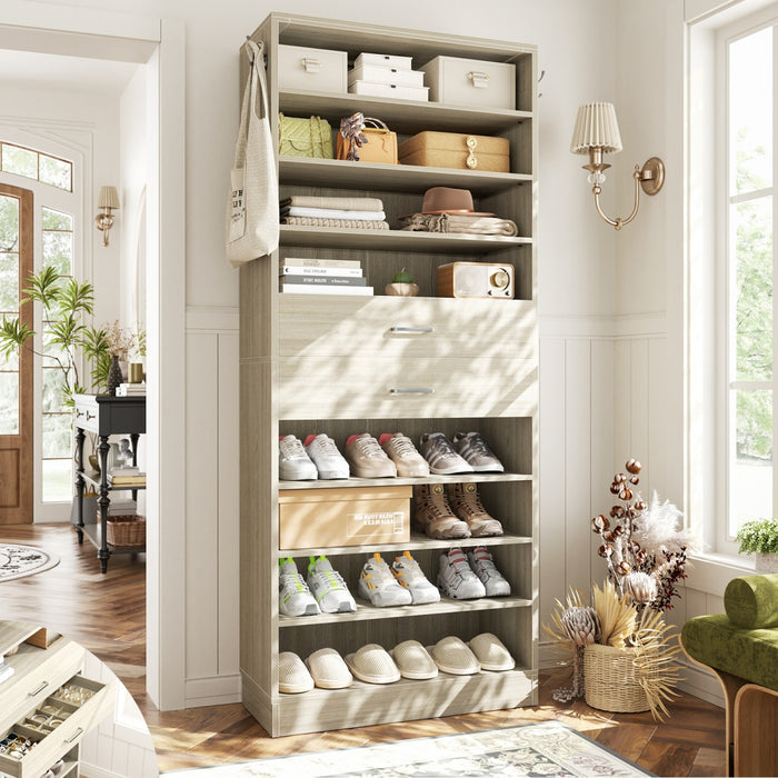 8-Tier Tall Shoe Rack with 2 Drawers