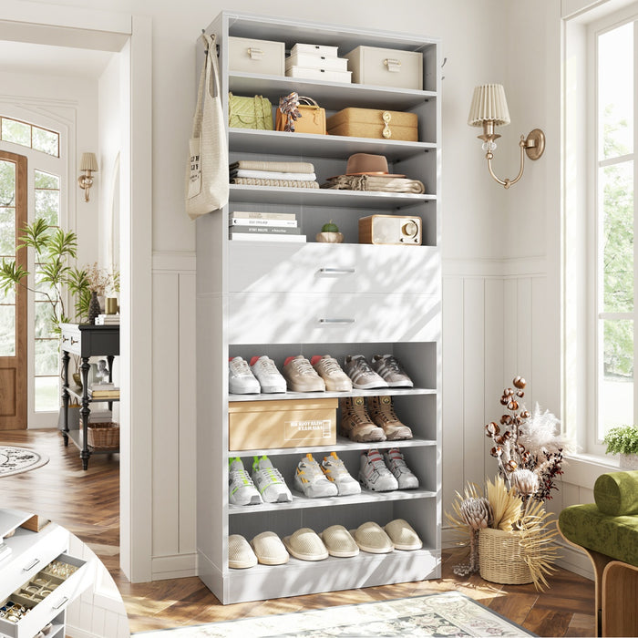 8-Tier Tall Shoe Rack with 2 Drawers