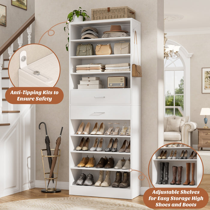 8-Tier Tall Shoe Rack with 2 Drawers