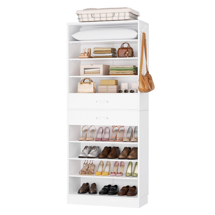 8-Tier Tall Shoe Rack with 2 Drawers