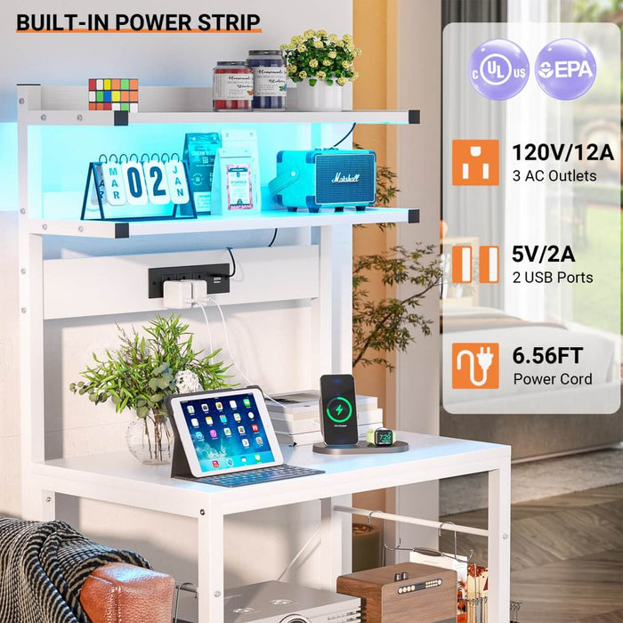 5-Tier Bakers Rack with Power Outlet & LED Lights, Coffee Bar Station with 6 S-Hooks