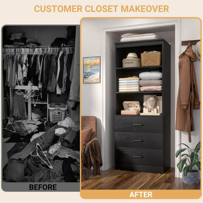 23.6" Wooden Closet Drawers System, with 3 Wooden Drawers