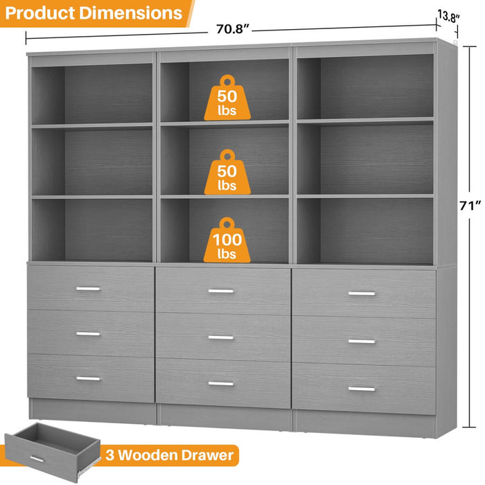 23.6" Wooden Closet Drawers System with 3 Wooden Drawers, Set of 3