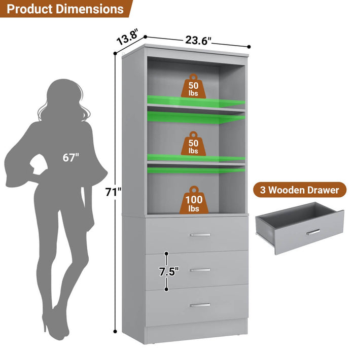 23.6" Wooden Closet Drawers System, with 3 Wooden Drawers