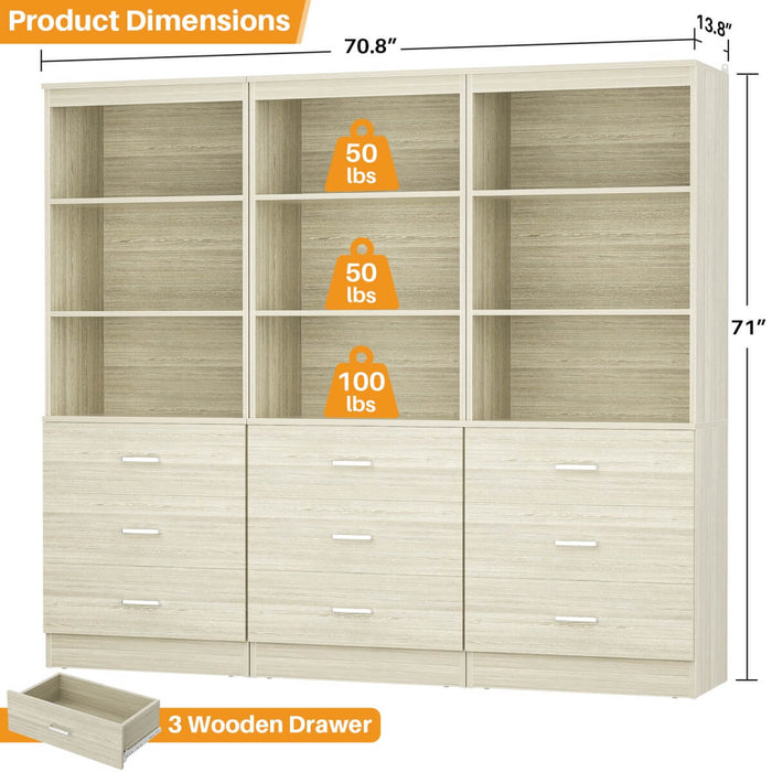 23.6" Wooden Closet Drawers System with 3 Wooden Drawers, Set of 3