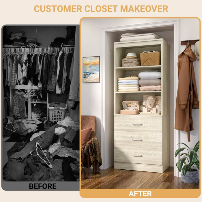 23.6" Wooden Closet Drawers System, with 3 Wooden Drawers