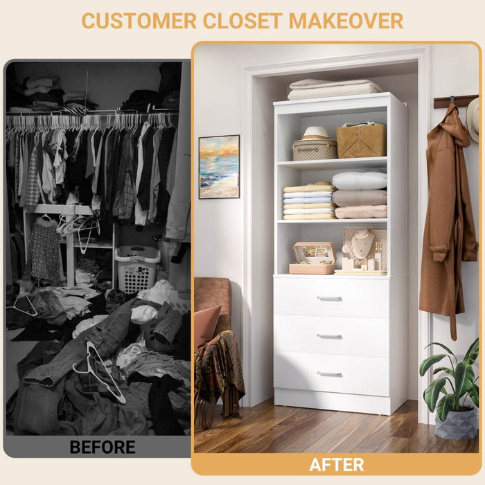 23.6" Wooden Closet Drawers System, with 3 Wooden Drawers