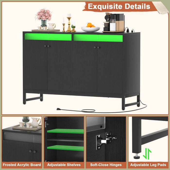 4 Doors Sideboard Buffet Cabinet with Outlets & LED Lights