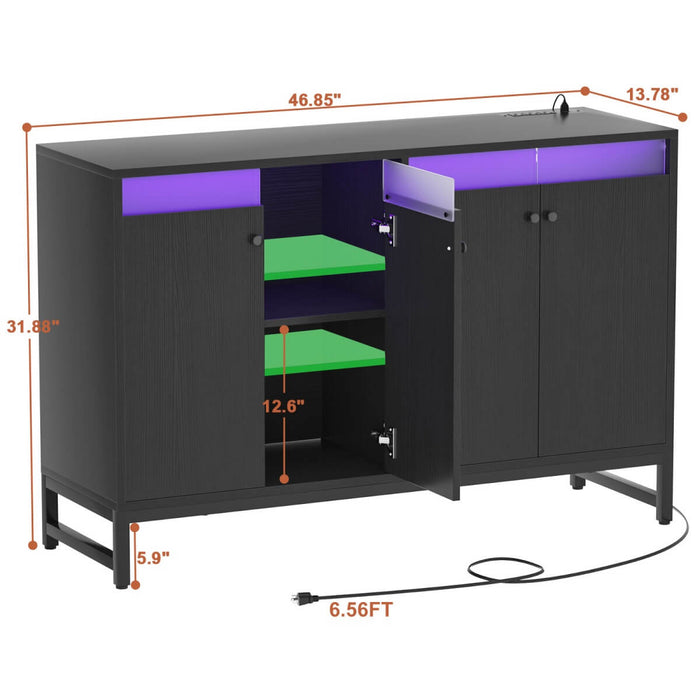 4 Doors Sideboard Buffet Cabinet with Outlets & LED Lights