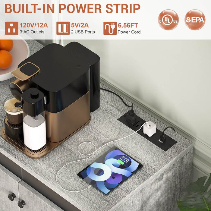 4 Doors Sideboard Buffet Cabinet with Outlets & LED Lights