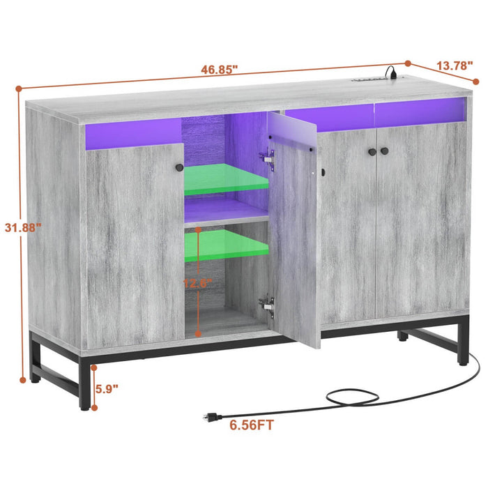 4 Doors Sideboard Buffet Cabinet with Outlets & LED Lights