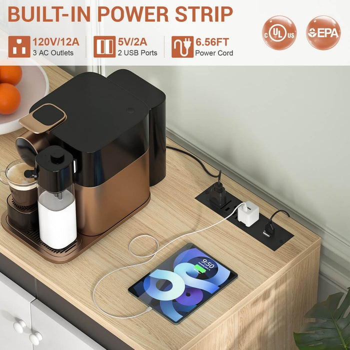 4 Doors Sideboard Buffet Cabinet with Outlets & LED Lights