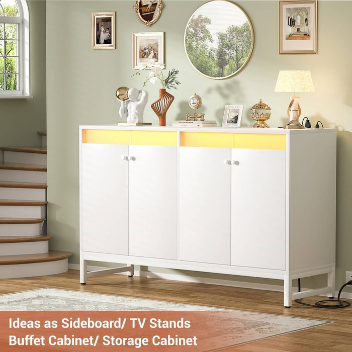 4 Doors Sideboard Buffet Cabinet with Outlets & LED Lights