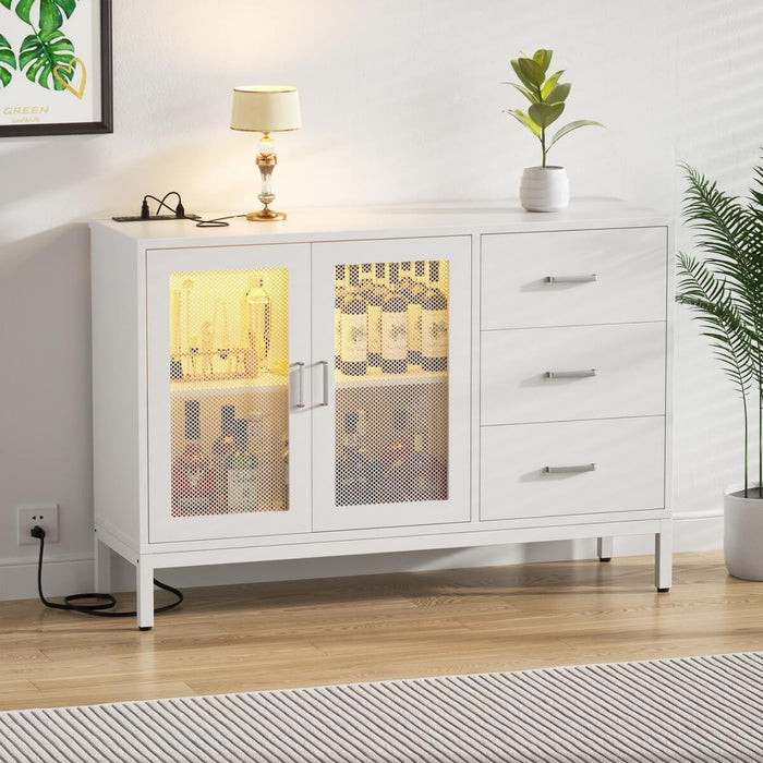 Sideboard Buffet Cabinet with 3 Drawer & Doors, and Power Outlets