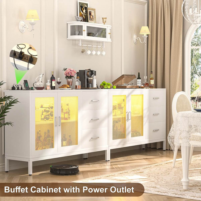 Sideboard Buffet Cabinet with 3 Drawer & Doors, and Power Outlets