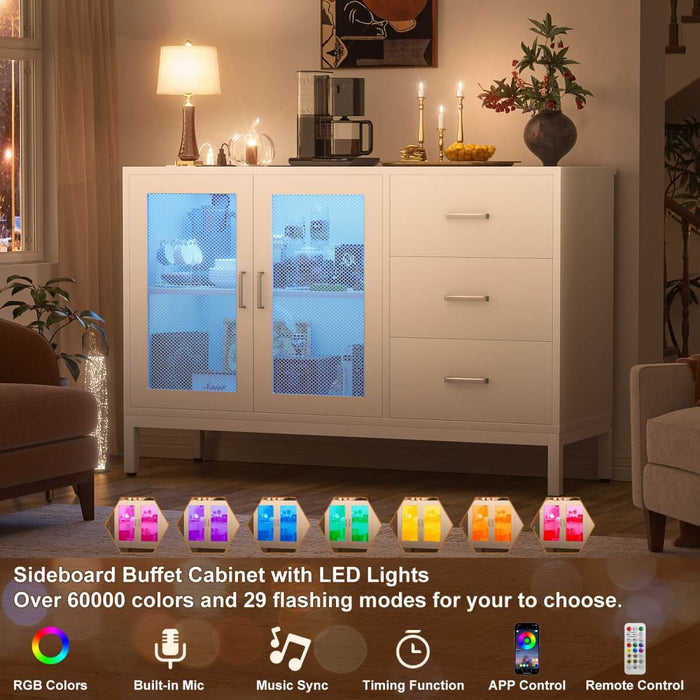 Sideboard Buffet Cabinet with 3 Drawer & Doors, and Power Outlets