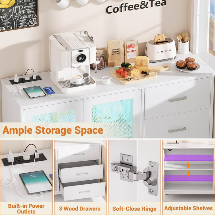 Sideboard Buffet Cabinet with 3 Drawer & Doors, and Power Outlets