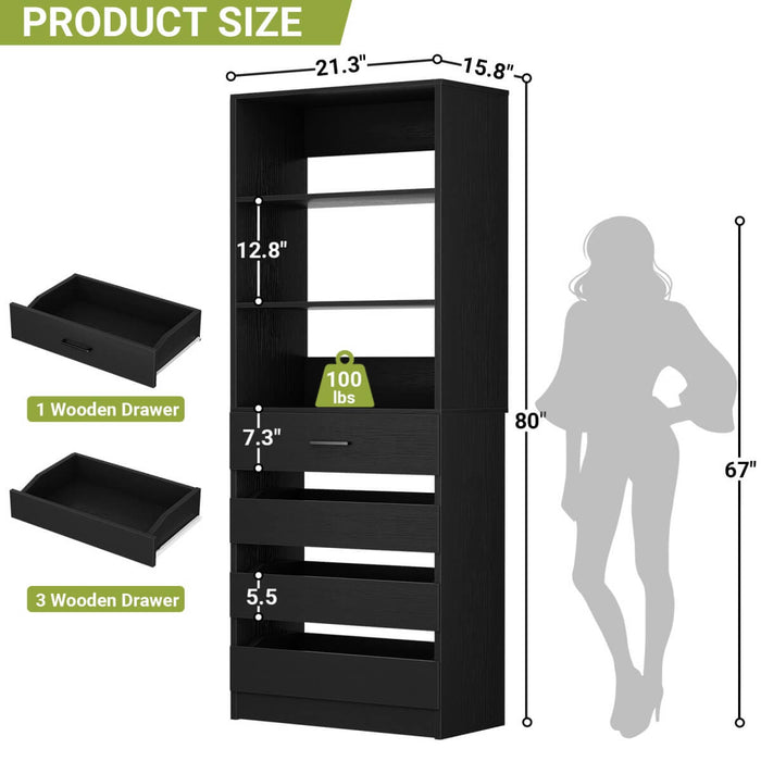 80'' High Walk in Closet Organizer System with 4 Drawers